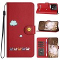 For Xiaomi Redmi Note 13 5G Cartoon Cats Leather Phone Case(Red)