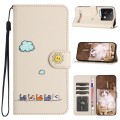 For Xiaomi Redmi Note 13 Pro 5G Cartoon Cats Leather Phone Case(Beige White)
