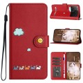 For Xiaomi Poco X6 Pro Cartoon Cats Leather Phone Case(Red)