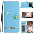 For Xiaomi Poco X6 Pro Cartoon Cats Leather Phone Case(Blue)