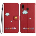 For Samsung Galaxy A20e Cartoon Cats Leather Phone Case(Red)