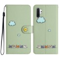 For Samsung Galaxy Note10+ Cartoon Cats Leather Phone Case(Green)