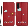 For Samsung Galaxy S20 Cartoon Cats Leather Phone Case(Red)