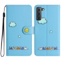 For Samsung Galaxy S22+ 5G Cartoon Cats Leather Phone Case(Blue)