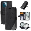 For iPhone 15 Plus Skin Feel Splicing Leather Phone Case(Black)