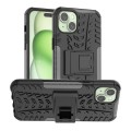 For  iPhone 15 Plus Tire Texture TPU + PC Phone Case with Holder(Black)