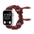 For Apple Watch Series 9 45mm Silk Silver Beads Braided Watch Band(Wine Red)