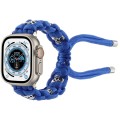 For Apple Watch Ultra 49mm Silk Silver Beads Braided Watch Band(Blue)