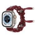 For Apple Watch Ultra 49mm Silk Silver Beads Braided Watch Band(Wine Red)