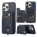 For iPhone 15 Pro Max 01 RFID Card Bag Cowhide Texture PU Phone Case(Blue)