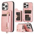 For iPhone 15 Pro Max 01 RFID Card Bag Cowhide Texture PU Phone Case(Pink)