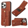 For iPhone 15 Pro Max 02 RFID Card Bag Cowhide Texture PU Phone Case(Brown)
