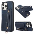 For iPhone 15 Pro Max 03 RFID Card Bag Cowhide Texture PU Phone Case(Blue)