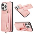 For iPhone 15 Pro Max 03 RFID Card Bag Cowhide Texture PU Phone Case(Pink)