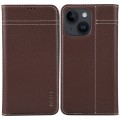 For iPhone 15 GEBEI Top-grain Horizontal Flip Leather Phone Case(Brown)