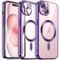 For iPhone 15 Magsafe Magnetic Transparent Electroplated TPU Phone Case(Purple)