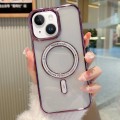 For iPhone 14 Plus MagSafe Magnetic Transparent TPU Electroplated Phone Case(Purple)