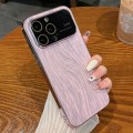 For iPhone 14 Pro Wood Grain Large Window Electroplated + Acrylic Phone Case(Pink)