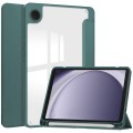 For Samsung Galaxy Tab A9 Acrylic 3-folding Leather Tablet Case with Pen Slot(Dark Green)