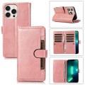 For iPhone 13 Pro Max Wristband Card Slot Leather Phone Case(Rose Gold)