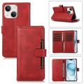 For iPhone 15 Plus Wristband Card Slot Leather Phone Case(Red)