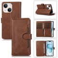 For iPhone 15 Plus Wristband Card Slot Leather Phone Case(Coffee)