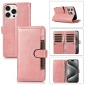 For iPhone 15 Pro Wristband Card Slot Leather Phone Case(Rose Gold)