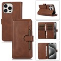 For iPhone 15 Pro Wristband Card Slot Leather Phone Case(Coffee)