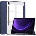 For Samsung Galaxy Tab S9 FE Acrylic 3-folding Smart Leather Tablet Case with Pen Slot(Dark Blue)