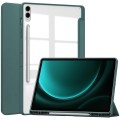 For Samsung Galaxy Tab S9 FE+ Acrylic 3-folding Smart Leather Tablet Case with Pen Slot(Dark Green)