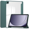 For Samsung Galaxy Tab A9+ Acrylic 3-folding Smart Leather Tablet Case with Pen Slot(Dark Green)