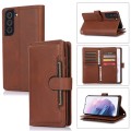For Samsung Galaxy S21+ 5G Wristband Card Slot Leather Phone Case(Coffee)