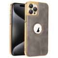 For iPhone 15 Pro Max Electroplated Leather Texture PU + PC Phone Case(Grey)