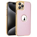 For iPhone 15 Pro Max Electroplated Leather Texture PU + PC Phone Case(Pink)