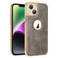 For iPhone 14 Electroplated Leather Texture PU + PC Phone Case(Grey)