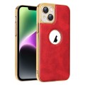 For iPhone 14 Electroplated Leather Texture PU + PC Phone Case(Red)