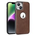 For iPhone 14 Electroplated Leather Texture PU + PC Phone Case(Brown)