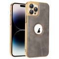 For iPhone 14 Pro Electroplated Leather Texture PU + PC Phone Case(Grey)