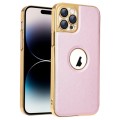 For iPhone 14 Pro Electroplated Leather Texture PU + PC Phone Case(Pink)