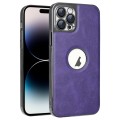 For iPhone 14 Pro Max Electroplated Leather Texture PU + PC Phone Case(Purple)