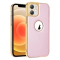 For iPhone 12 Electroplated Leather Texture PU + PC Phone Case(Pink)