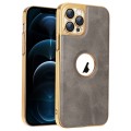 For iPhone 12 Pro Max Electroplated Leather Texture PU + PC Phone Case(Grey)