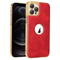 For iPhone 12 Pro Electroplated Leather Texture PU + PC Phone Case(Red)
