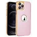 For iPhone 12 Pro Electroplated Leather Texture PU + PC Phone Case(Pink)