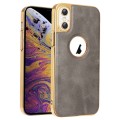 For iPhone XS Max Electroplated Leather Texture PU + PC Phone Case(Grey)