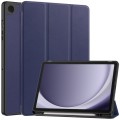 For Samsung Galaxy Tab A9+ Custer 3-folding Holder TPU Smart Leather Tablet Case(Dark Blue)