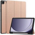 For Samsung Galaxy Tab A9+ Custer 3-folding Holder TPU Smart Leather Tablet Case(Rose Gold)