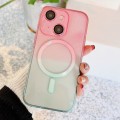 For iPhone 14 Plus MagSafe Magnetic TPU + Acrylic Gradient Color Phone Case(Pink Green)