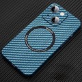 For iPhone 14 MagSafe Magnetic PC Carbon Fiber Phone Case with Lens Film(Blue)