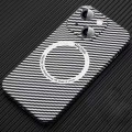 For iPhone 14 MagSafe Magnetic PC Carbon Fiber Phone Case with Lens Film(Silver White)